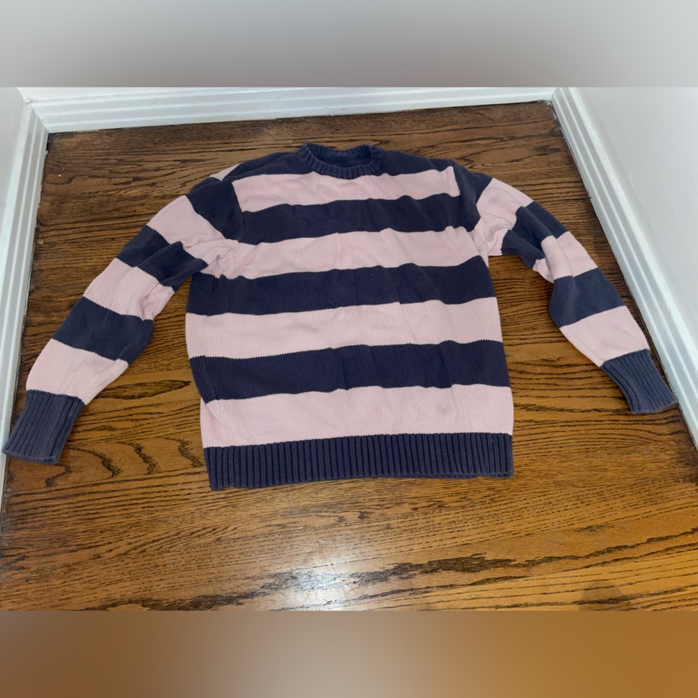 Navy Blue and Pink Brandy Melville Brianna Striped Sweater